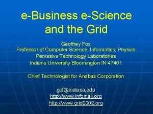 eBusiness eScience and the Grid Geoffrey Fox Professor