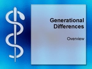 Generational Differences Overview Objectives for Sessions Review generational