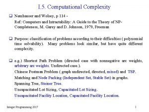 I 5 Computational Complexity q Nemhauser and Wolsey