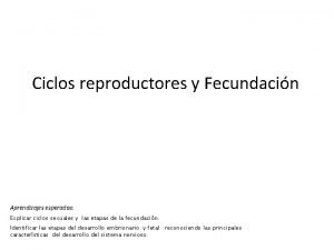 Ciclos reproductores y Fecundacin Aprendizajes esperados Explicar ciclos