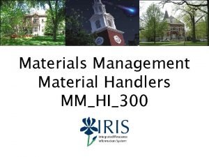 Materials Management Material Handlers MMHI300 1 Introduction Content