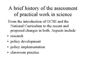 Brief history of assessment