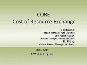 CORE Cost of Resource Exchange Ted Koppel Product