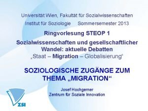 Universitt Wien Fakultt fr Sozialwissenschaften Institut fr Soziologie