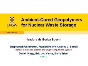 AmbientCured Geopolymers for Nuclear Waste Storage Isadora de