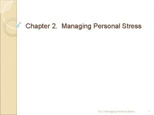 Chapter 2 Managing Personal Stress Ch 2 Managing