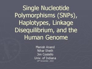Single Nucleotide Polymorphisms SNPs Haplotypes Linkage Disequilibrium and