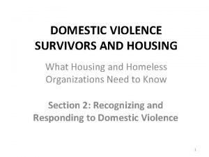 DOMESTIC VIOLENCE SURVIVORS AND HOUSING What Housing and