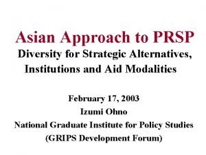 Asian Approach to PRSP Diversity for Strategic Alternatives