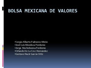 BOLSA MEXICANA DE VALORES Sergio Alberto Palmeros Mirn