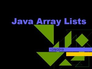 Java Array Lists 1292019 Goals Understand how to