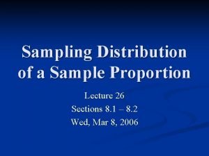 Sampling Distribution of a Sample Proportion Lecture 26