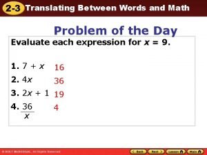 2 3 Translating Between Words and Math Problem