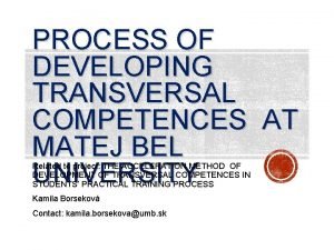 PROCESS OF DEVELOPING TRANSVERSAL COMPETENCES AT MATEJ BEL