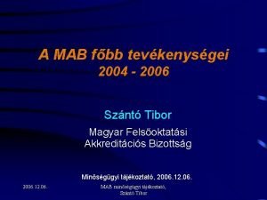 A MAB fbb tevkenysgei 2004 2006 Sznt Tibor