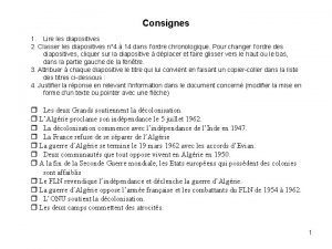 Consignes 1 Lire les diapositives 2 Classer les