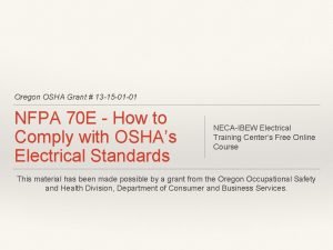 Oregon OSHA Grant 13 15 01 01 NFPA