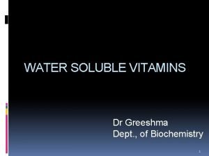 WATER SOLUBLE VITAMINS Dr Greeshma Dept of Biochemistry