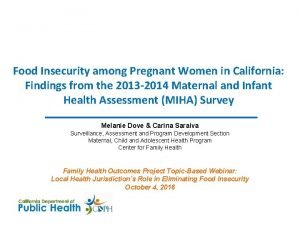 Food Insecurity among Pregnant Women in California Findings