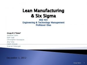 Lean Manufacturing Six Sigma MSE 401 Engineering Technology