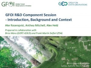 GFOI RD Component Session Introduction Background and Context