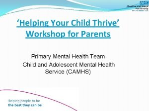 Helping Your Child Thrive Workshop for Parents Primary