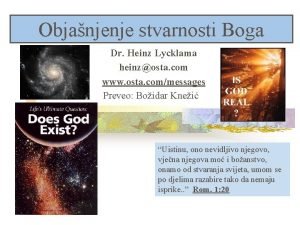 Objanjenje stvarnosti Boga Dr Heinz Lycklama heinzosta com