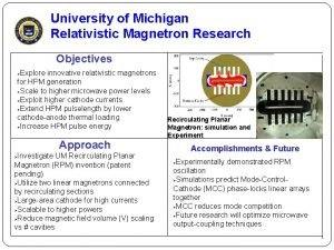 University of Michigan Relativistic Magnetron Research Objectives Explore
