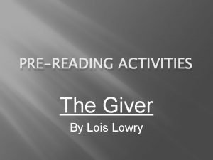 The giver pre reading activities