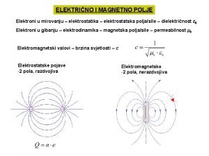 ELEKTRINO I MAGNETNO POLJE Elektroni u mirovanju elektrostatika