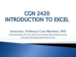 CGN 2420 INTRODUCTION TO EXCEL Instructor Professor Cora