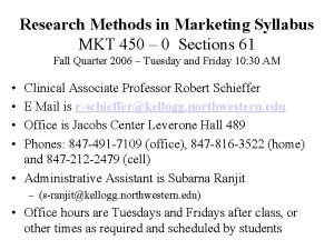 Research Methods in Marketing Syllabus MKT 450 0