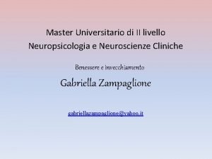 Master Universitario di II livello Neuropsicologia e Neuroscienze