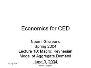 Economics for CED Spring 2004 Nomi Giszpenc Spring