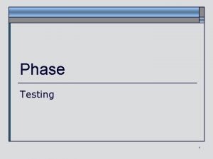 Phase Testing 1 Overview of Implementation phase Define