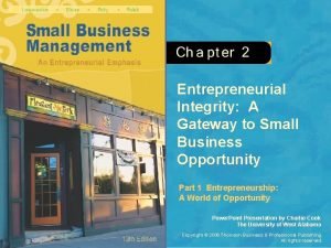 Entrepreneurial Integrity A Gateway to Small Business Opportunity