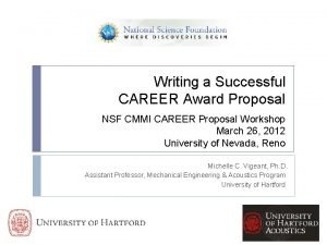 Writing a Successful CAREER Award Proposal NSF CMMI