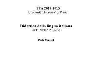 TFA 2014 2015 Universit Sapienza di Roma Didattica