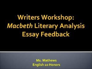 Macbeth literary analysis Macbeth literary analysis