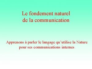 Le fondement naturel de la communication Apprenons parler