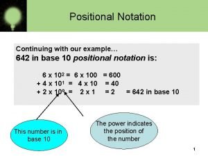 Positional Notation Continuing with our example 642 in