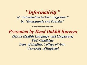 Informativity in discourse analysis