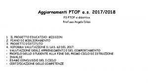 Aggiornamenti PTOF a s 20172018 FS PTOF e