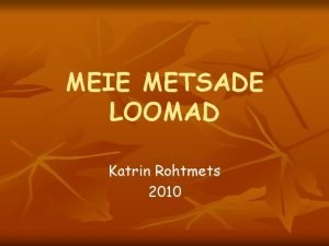 MEIE METSADE LOOMAD Katrin Rohtmets 2010 SISUKORD n