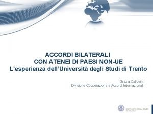 ACCORDI BILATERALI CON ATENEI DI PAESI NONUE Lesperienza