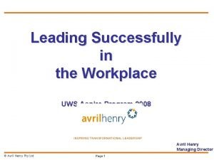 Leading Successfully in the Workplace UWS Aspire Program