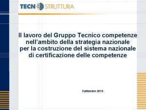 Il lavoro del Gruppo Tecnico competenze nellambito della