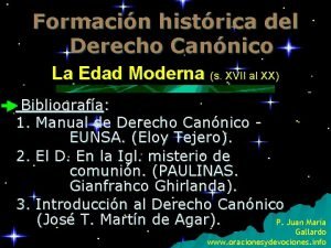 Formacin histrica del Derecho Cannico La Edad Moderna