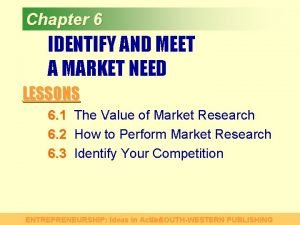 Chapter 6 IDENTIFY AND MEET A MARKET NEED