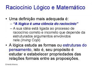 Raciocnio Lgico e Matemtico Uma definio mais adequada